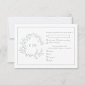 Carte RSVP de mariage Monogramme de crête verte Sa (Dos)