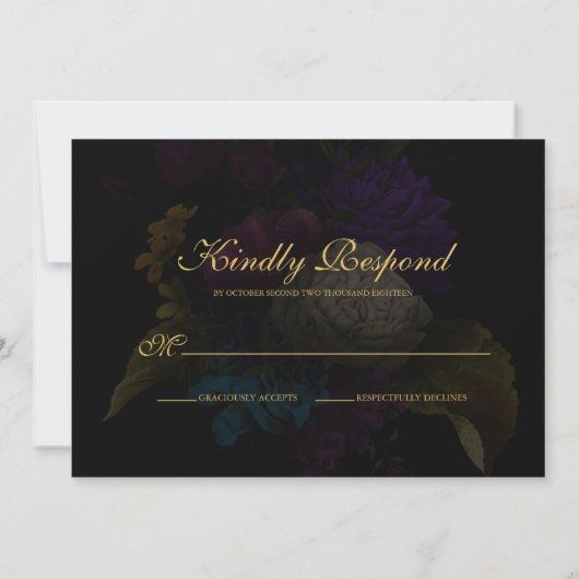 Carte RSVP de mariage Monogramme floral foncé (Dos)