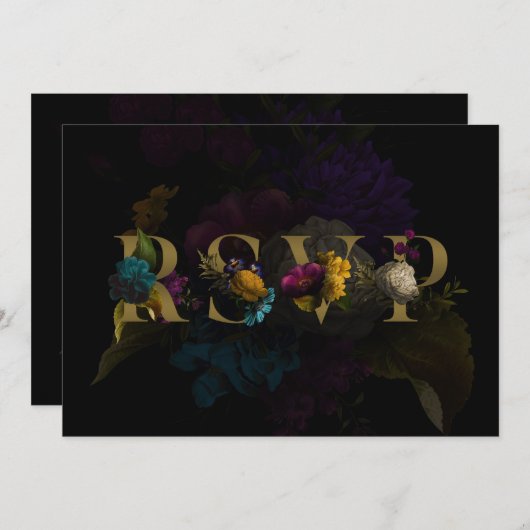 Carte RSVP de mariage Monogramme floral foncé (Devant / Derrière)