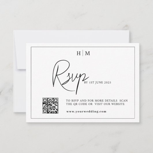 Carte rsvp de mariage, monogramme rsvp avec code Q (Devant)