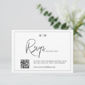 Carte rsvp de mariage, monogramme rsvp avec code Q (Debout devant)