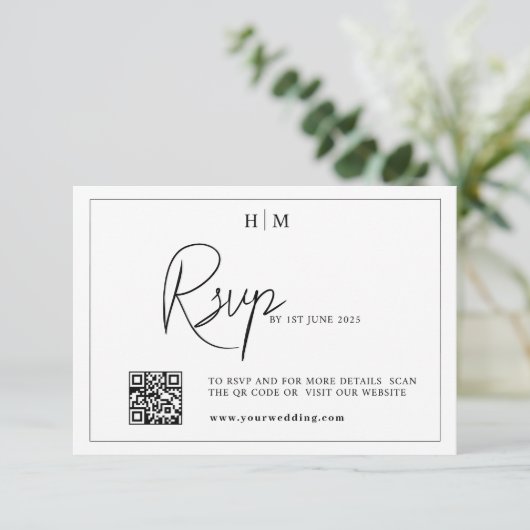 Carte rsvp de mariage, monogramme rsvp avec code Q (Debout devant)