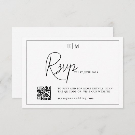 Carte rsvp de mariage, monogramme rsvp avec code Q (Devant / Derrière)