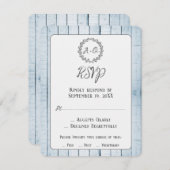 Carte RSVP de mariage Monogramme rustique bleu (Devant / Derrière)
