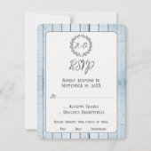 Carte RSVP de mariage Monogramme rustique bleu (Devant)