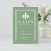 Carte RSVP de mariage Moss Green Fleur de Lis (Debout devant)