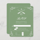 Carte RSVP de mariage Moss Green Monogram et Flèch (Devant / Derrière)