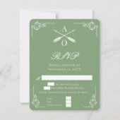 Carte RSVP de mariage Moss Green Monogram et Flèch (Devant)