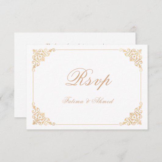 Carte RSVP de mariage musulman en or blanc (Devant / Derrière)