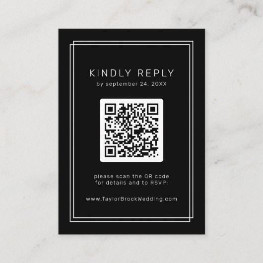 Carte RSVP de mariage noir avec code QR / AVERY (Devant)