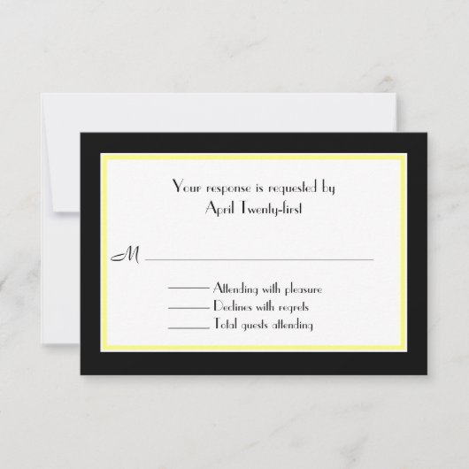 Carte RSVP de mariage noir, blanc et jaune (Devant)