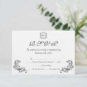 Carte RSVP de mariage noir/blanc Inséparables (Debout devant)