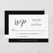 Carte RSVP de mariage noir & blanc moderne Script (Devant / Derrière)