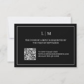 Carte RSVP de mariage noir de code QR simple Monog (Devant)