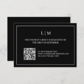 Carte RSVP de mariage noir de code QR simple Monog (Devant / Derrière)