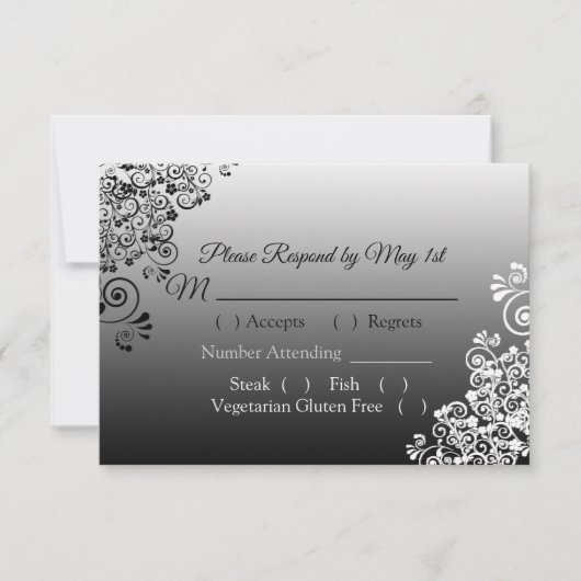 Carte RSVP de mariage noir et blanc (Devant)