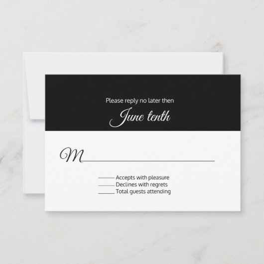 Carte RSVP de mariage noir et blanc élégant (Devant)