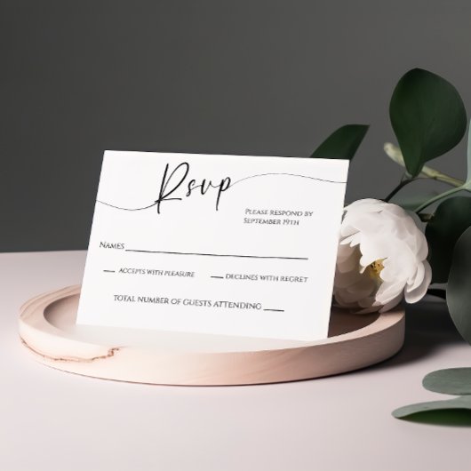 Carte RSVP de mariage noir et blanc moderne