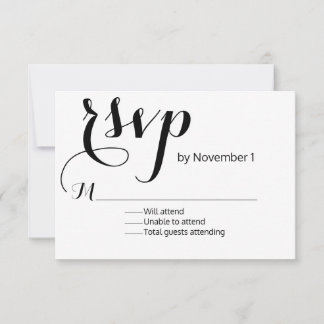 Carte RSVP de mariage noir et blanc moderne