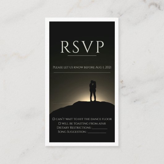 Carte Rsvp de mariage noir et blanc plat (Devant)