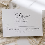 Carte RSVP de mariage noir et blanc simple et mode<br><div class="desc">Conçue pour coordonner avec notre collection Modern Calligraphy mariage,  cette carte RSVP personnalisable,  dispose d'une police de script de calligraphie moderne associée à une serif & sans font classe en noir et est parfaite pour toute saison. Éléments correspondants disponibles.</div>