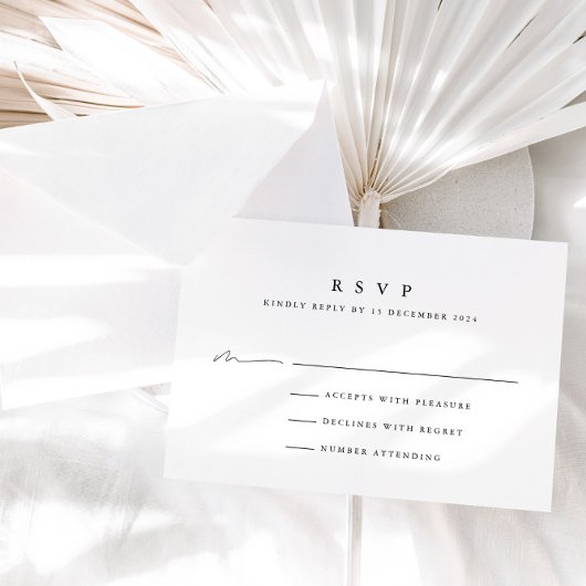 Carte RSVP de mariage noir et blanc simple et mode