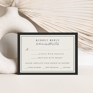 Carte RSVP de mariage noir et cru avec options de