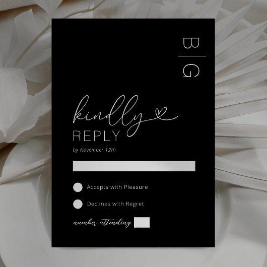 Carte RSVP de mariage noir moderne