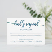 Carte RSVP de mariage Ocean Blue Calligraphy (Debout devant)
