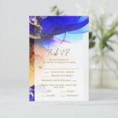 Carte RSVP de mariage or bleu orange unique (Debout devant)