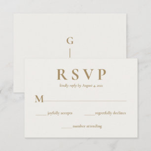 Carte RSVP de Mariage Or Crème Élégante