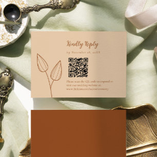 Carte RSVP de mariage orange brûlé avec code QR