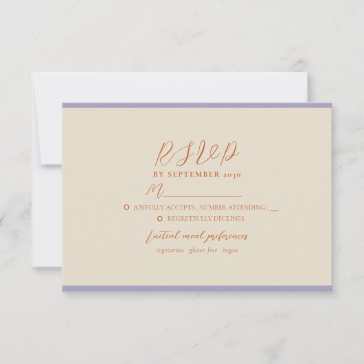 Carte RSVP de mariage orange moderne (Devant)