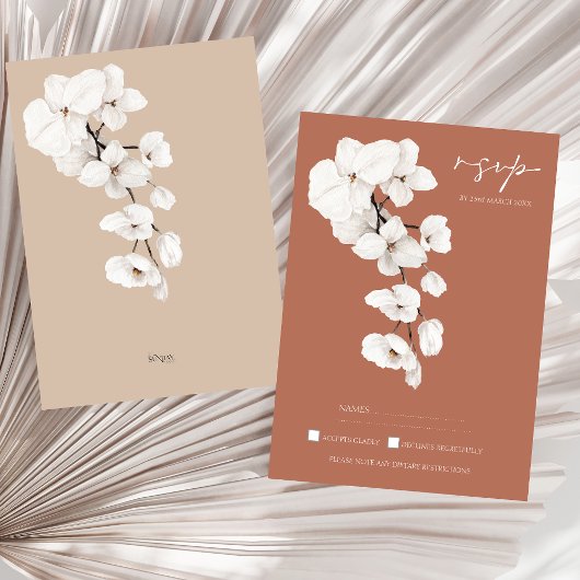 Carte RSVP de mariage orchidée en terre cuite mode
