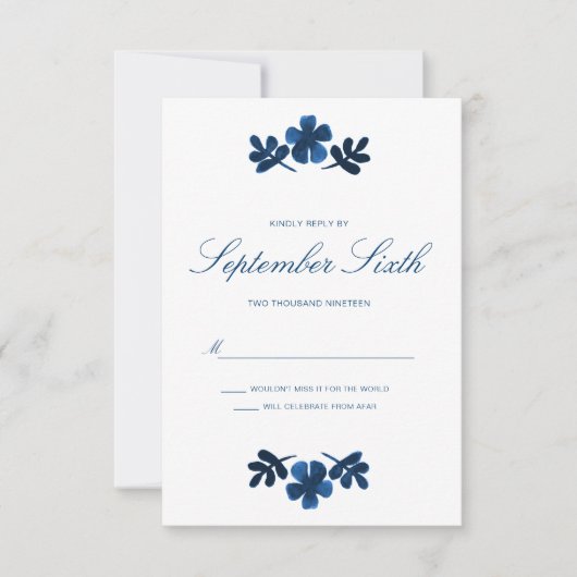 Carte RSVP de mariage Otomi mexicaine - bleu marin (Devant)