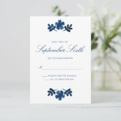 Carte RSVP de mariage Otomi mexicaine - bleu marin (Debout devant)