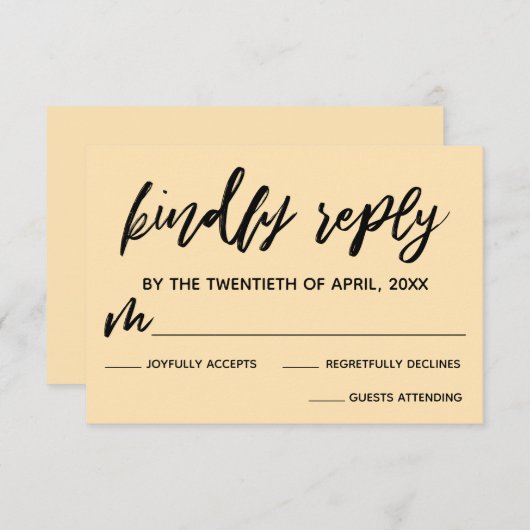 Carte RSVP de mariage Pale Peach écriture décontra (Devant / Derrière)