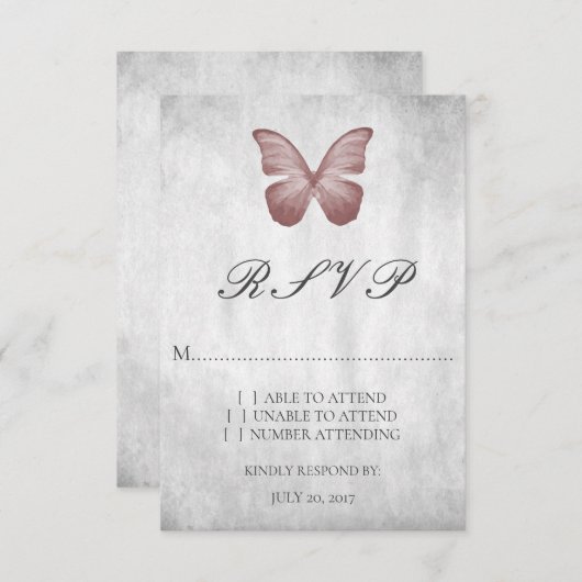 Carte RSVP de mariage papillon rose (Devant / Derrière)