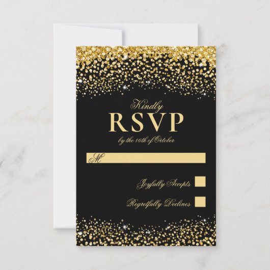 Carte RSVP de mariage Parties scintillant en or no (Devant)