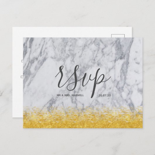 Carte Rsvp de mariage Parties scintillant or blanc (Devant / Derrière)