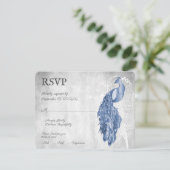 Carte RSVP de mariage Peacock bleu (Debout devant)