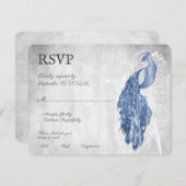 Carte RSVP de mariage Peacock bleu (Devant / Derrière)