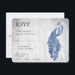 Carte RSVP de mariage Peacock bleu<br><div class="desc">Envoyez à vos invités une carte RSVP de mariage Blue Peacock simple et élégante avec votre invitation. Le design de la carte de réponse est caractérisé par un paon élégant contre un feuillage délicat et un arrière - plan grunge. Personnalisez avec la date de réponse et les choix de menu....</div>
