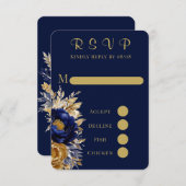 Carte RSVP de mariage peint en or de marine (Devant / Derrière)