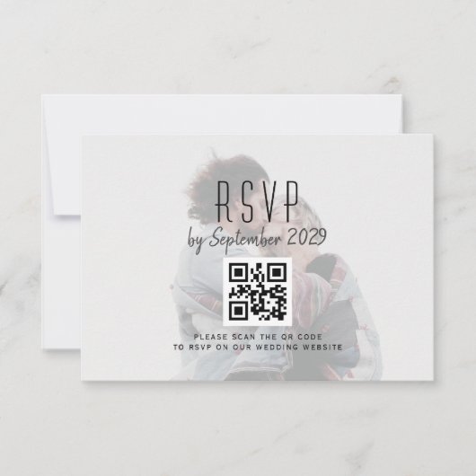 Carte RSVP de mariage photo avec code QR (Devant)