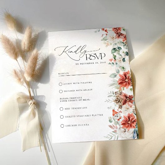 Carte RSVP de mariage Pinecone rouge hiver