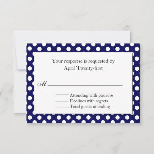 Carte RSVP de mariage Polka bleu et blanc