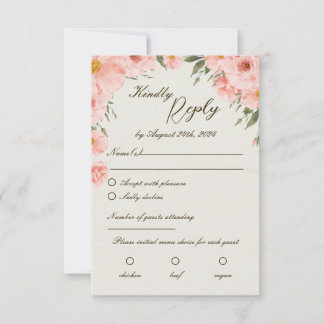 Carte RSVP de mariage pour fleurs d'aquarelle rose