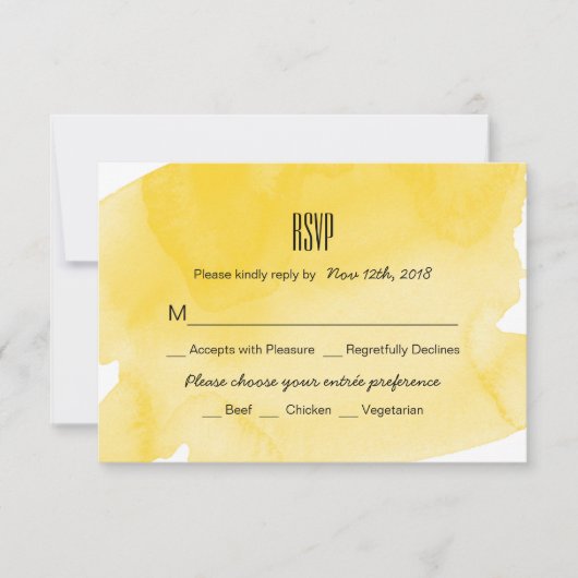 Carte RSVP de mariage pour lave-linge couleur jaun (Devant)