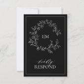 Carte RSVP de mariage pour monogramme blanc noir (Devant)